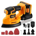 Cordless Mouse Sander for Wood: DEKOPRO 20V Detail Sander with Dust Collector and 2.0Ah Battery 13000 RPM, 3 Attachments 12PCS Sandpapers - Compact & Ideal for Tight Space Sanding Yellow-Black
