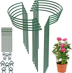 10 Pcs Plant Support Stakes Half Round Plant Support Stake 9.8"W x 15.7"H Garden Outdoor Plant Support Ring Cage Detachable Metal Plant Cage Holder with 10 Pcs Plant Ties and Garden Plant Clips (10 Pcs)