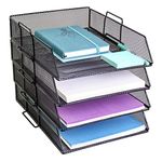 4 Tier Pack Stackable Tray Office Desk Organizer File and Desktop Holder for Paper Letter Accessories Black Discount Pack by MissionMax