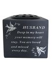 Husband Slate Grey Memorial Flower Vase – Dove & Diamante Detail Grave Plaque Tribute