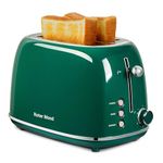 2 Slice Toaster Roter Mond Retro Stainless Steel Toaster with Bagel, Cancel, Defrost Function and 6 Bread Shade Settings Bread Toaster, Extra Wide Slot and Removable Crumb Tray, Green