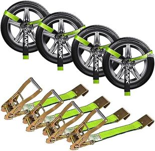 Digank 4 Pack Car Tie Down Straps with Flat Hooks - Lasso Style - 2'' X 96'' Tie Down Webbing in Bright Green - 3,300 Pound Safe Working Load for Cars, ATVs, UTVs, Boats, Jet Skis, and Snowmobiles