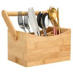 Vencier 4 Compartments Drop-Down Handle Bamboo Kitchen Cutlery Caddy Utensil Rack Holder Organizer Divider