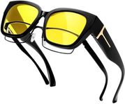 KANASTAL Headlight Night Driving Over Glasses Men Anti Glare Driving Womens Yellow Tinted Glasses Fit Over Glasses Square Oversized - Black Frame Yellow Lens