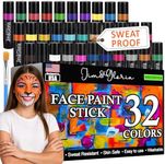 Jim&Gloria Bulk Face Painting Kit for Kids, 32 Metallic, Neon, Classic Colors Washable Face Paint with Brush, Skin Safe Professional Body Marker Pride Makeup Crayon Set, Crafts Toys 4th of July Gifts
