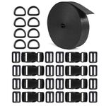 Buckle Strap Set: 8 Pcs Quick Side Release Buckles 10 Yards Nylon Webbing Straps, 16 Pcs Tri-Glide Slides Flat Plastic Buckle Clips, 8 Pcs Metal D Rings for Backpack Replacement, Heavy Duty Black