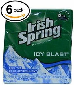 (PACK OF 6 BARS) Irish Spring ICY BLAST SCENT Bar Soap for Men & Women. 12-HOUR ODOR/DEODORANT PROTECTION! For Healthy Feeling Skin. Great for Hands, Face & Body! (6 Bars, 3.75oz Each Bar)