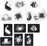 Wee Gallery Black and White Animal Art Cards for Babies, Durable High Contrast Vision Cards, Brain Development Educational Learning Tool for Newborn, Infant, Baby, Toddler - Ocean Animals