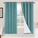 H.VERSAILTEX Functional 100% Blackout Curtain with White Liner for Bedroom Primitive Linen Look Curtains 2 Panels Thermal Insulated Curtains for Living Room (52 x 72 Inches, Teal)