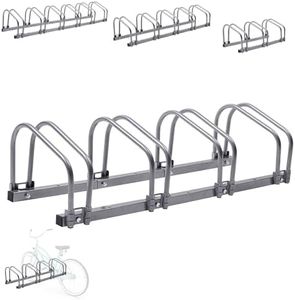 Arebos Béquille pour 4 vélos | Support multiple avec espacement des roues de 21 cm | Support vélo pour largeur de pneu de 35 à 60 mm | Support de roue 100 x 30 x 26 cm | Montage au sol ou au mur |