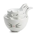 White Ceramic Cat Measuring Cups: Set of Cat Shaped Bowls - 1 Cup, 1/2 Cup, 1/3 Cup and 1/4 Cup