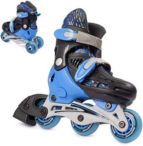 New Bounce Roller Skates for Little Kids - Shoe Size EU 24-28, US Kids Junior Size 8-11, 2-in-1 Roller Skates for Boys, Converts from Tri-Wheel to Inline Skates - Rollerskates for Beginners | Blue