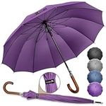 ZOMAKE Large Stick Umbrella Wooden Handle 55 Inch - Automatic Classic Golf Umbrella 12 Rids Business Umbrella J Handle for Walking, Big Umbrellas Windproof Grand Parapluie for Men women(Purper)