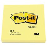 3M Post-It Notes, Original Pads, 3 X 3 Inches, 100 Sheets per Pad, 10-Pack, Canary (MMM654YW)