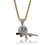 KMASAL Jewelry Hip Hop Iced Out Bling Holding The Gun Personalized Pendant 18K Gold Plated Chain Necklace for Men Women, Metal, Cubic Zirconia