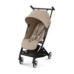 CYBEX Libelle Travel Stroller - Carry-On Compliant, Ultra-Compact & Lightweight (13.7 lbs), Easy & Compact Fold, One-Pull Harness, Adjustable Recline, Travel System Ready – Almond Beige/Black Frame