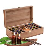 RoseFlower Bamboo Essential Oil Storage Box Home Fragrance Carrier Case, Holds 25 Bottles for 5, 10, 15ml - Aromatherapy Organizer Nail Polish Fragrance Container - Keep Your Oils Safe & Space Saver