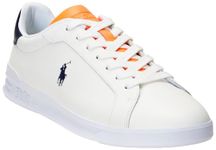 POLO RALPH LAUREN Men's Heritage Court Ii Leather Sneaker, White/Navy/Orange, 9 UK