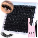 CORUSCATE Fluffy Cluster Lashes Kit Long Individual Eyelashes 180D Thick Lashes Individual Cluster kit 14-20mm Eyelash Extension Kit Dramatic Eyelashes Waterproof Bond and Seal Lash Glue Lash Tweezers