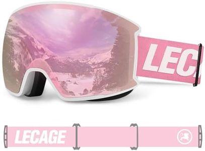 LECAGE Anti-Fog Magnetic Ski Goggles Over Glasses, Helmet Compatible, Spherical Snowboarding Goggles, OTG Snow Sports Goggles for Men Women Adults Youth (Pink)