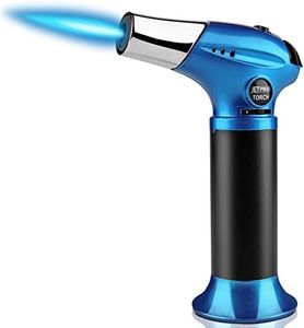 Butane Torch, Kitchen Torch Lighter, Cooking Refillable Torch with Adjustable Flame and Safety Lock for Desserts, BBQ, Kitchen (Butane Gas Not Included) (blue)