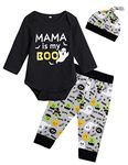 Baby Boys' Mama is My Boo Outfit Set Halloween Ghost Romper Cartoon Pants with Hat (0-3 Months) Black