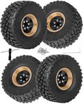 RcarmubWow 1.0in Beadlock RC Wheels and Tires for 1/18 Trx4m,1/24 SCX24 RC Crawler Car,1.0 Beadlock Rims & 1.0 Beadlock Tires,Brass Wheels Soft Sticky Rubber Tires,4PCS(Style A)