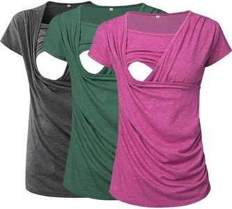 Ecavus 3PCS Women's Maternity Nursing Tops for Breastfeeding Short Sleeve Side Ruched Nursing Shirts