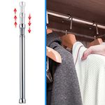 18 to 30 Inches Adjustable Closet Rod, Wall Mounted Hanging Rod for Closet, Premium 304 Stainless Steel Closet Pole Closet Bar with Socket Set for Wardrobes, No Rust, Never Collapse