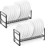 E-ROOM TREND Dish Rack 2 Pack Black Plate and Utensil Holder, Detachable Dish Drainer Drying Rack Organizer for Kitchen Countertop Cabinet (DR346B)