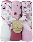 Cudlie Buttons & Stitches Baby Girl 3 Pack Rolled/Carded Hooded Towels in Crisp Blossom Print