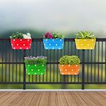 EXALT® Railing Planters Dotted Oval Rectangular Shape Hanging Flower Pots for Grills Home Gardening Outdoor Metal Plant Pots (Multicolour, Pack of 5)