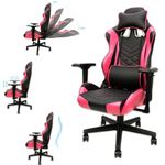 Pink Gaming Chair - Adjustable Ergonomic Office Chair with PU Leather, Computer Chair with Lumbar Support & 180° Recline, Easy to Assemble & Comfortable