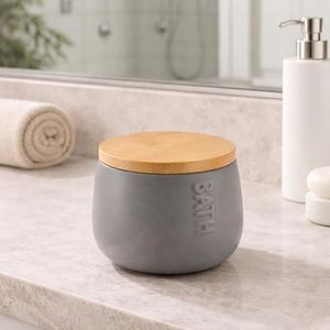 Bath D Dolomite Round Cotton Box Gray-Bamboo Top