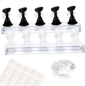 MISSELF Nail Holder for Nail Art Practice, Nail Stands for False Nails Painting, 30 pcs of adhesive putty 1 Crystal Base 2 Sets Magnetic Acrylic