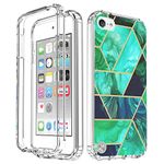 iPod Touch 7 Case,iPod Touch 6 Case, Slim Full-Body Stylish Protective Case with Built-in Screen Protector Compatible for Apple iPod Touch 5/6/7th Generation (Turquoise Marble)