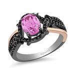 Enchanted Disney Fine Jewelry 14K Rose Gold Over Sterling Silver with Black Rhodium Oval Created Pink Sapphire and 1/4 Cttw Treated Black Round Diamond Maleficent Ring, Metal, created-pink-sapphire