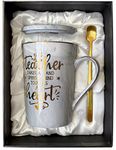 Best Teacher Appreciation Gifts for Women Men - A Teacher Takes A Hand Opens A Mind Touches A Heart - Funny Birthday Thank You Gift for Teachers, 14Oz Grey Coffee Mug with Gold Print, Nice Gift Boxed