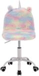 DM Furniture Cute Fuzzy Kids Chair Funny Rolling Study Desk Chair Colorful Girls Vanity Swivel Chair with White Foot