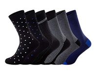 segnalibro Men's Socks Cotton Rich Comfortable Classic Patterned Dress Socks Size 6-11 6 Pack (grey stripe)