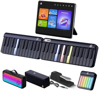 PopuPiano Smart Piano Keyboard with Speakers, Expandable Full keys Interactive Music Sheet Rainbow Light Keys, Lessons, 256 Tones Chords, MIDI Controller, Weighted Keys Sustain Pedal Jack/Audio Input