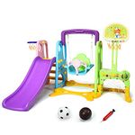 Maxmass Toddler Slide and Swing Set, Children Playground Playset with Basketball Hoop, Long Slide and Climb Ladder, Indoor Outdoor Kids Play Area for Boys Girls (Multicolor)