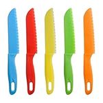 Lahviuu Safety Knife, 5 Pcs Plastic Safe Knives for Chopping, Colorful Serrated Kitchen Knife Chef Knife Chefs Knives, for Vegetable Fruit Tomato and Cake (5 Colors) (Bright Color)