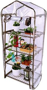 Worth Garden Upgraded 4 Tier Small Brown Greenhouse Castors Wheels - 19.3 x 9.5 x 28.7-Inch Portable Gardening Green House Clear PVC Cover - Heavy Duty Swivel Castors Brakes Indoor & Outdoor