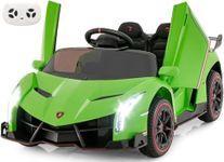 INFANS 2 Seater Kids Ride on Car, 12V 4WD Licensed Lamborghini Veneno Powered Electric Vehicle with Hydraulic Doors, Rocking Mode, Adjustable Speeds, Remote Control, MP3, Headlight (Green)