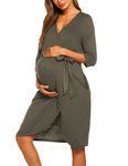 Ekouaer Maternity Robe Nursing Robes for Hospital Labor Delivery V Neck Pregnancy Bathrobe Womens Postpartum Nightgown, Olive Green, Small