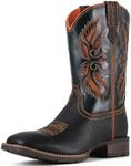 SUREWAY Cowboy Boots For Men - Mens Square Toe Embroidery Western Boot,Oil/Slip Resistant,Durable Classic Pull on 10 Inch Wellington Boots - Soft Toe Full Grain Leather Work Boots