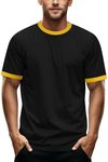 Zengjo Men's Ringer Tee Crewneck Athletic T Shirts Short Sleeve Sport Shirt for Men(Black/Yellow,XL)