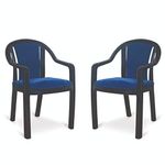 OAKNEST Supreme Ornate Cushioned Heavy Plastic Arm chair for Home and Office (Count:2 pcs; Color:Black/Blue)