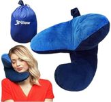 J Pillow Travel Pillow, Head, Chin and Neck Support, British Invention of the Year, Travel and Neck Pillow for Airplanes, Cars and Trains, Machine Washable, (Dark Blue)